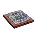 Wood & Crystal Cross-Hatched Ashtray